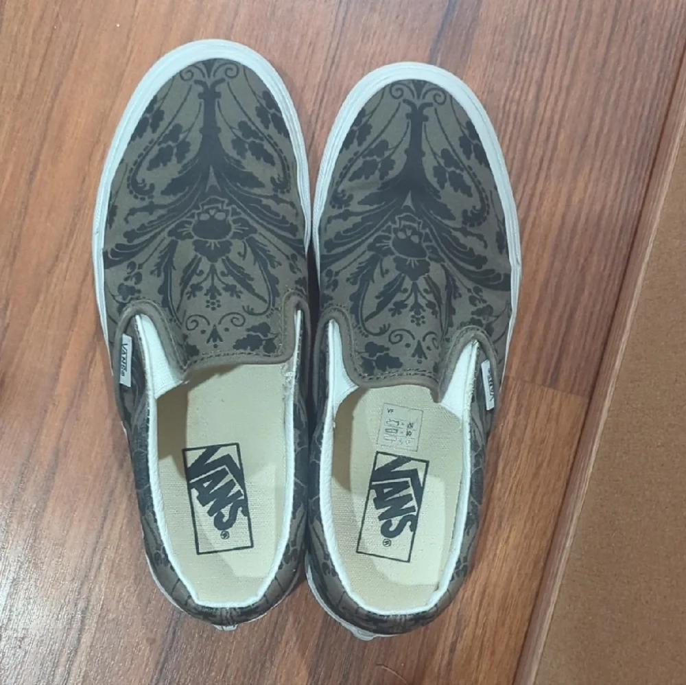 Vans Slip-On Sneakers - Black and Olive Pattern w/Skull - Picture 3 of 5